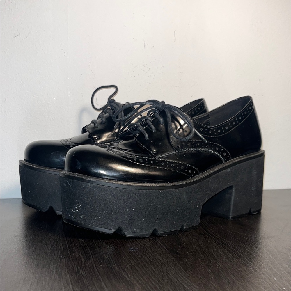 Black Platform Oxford Shoes